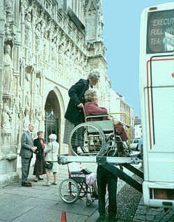 Kate unloading an Arthritis sufferer from our coach